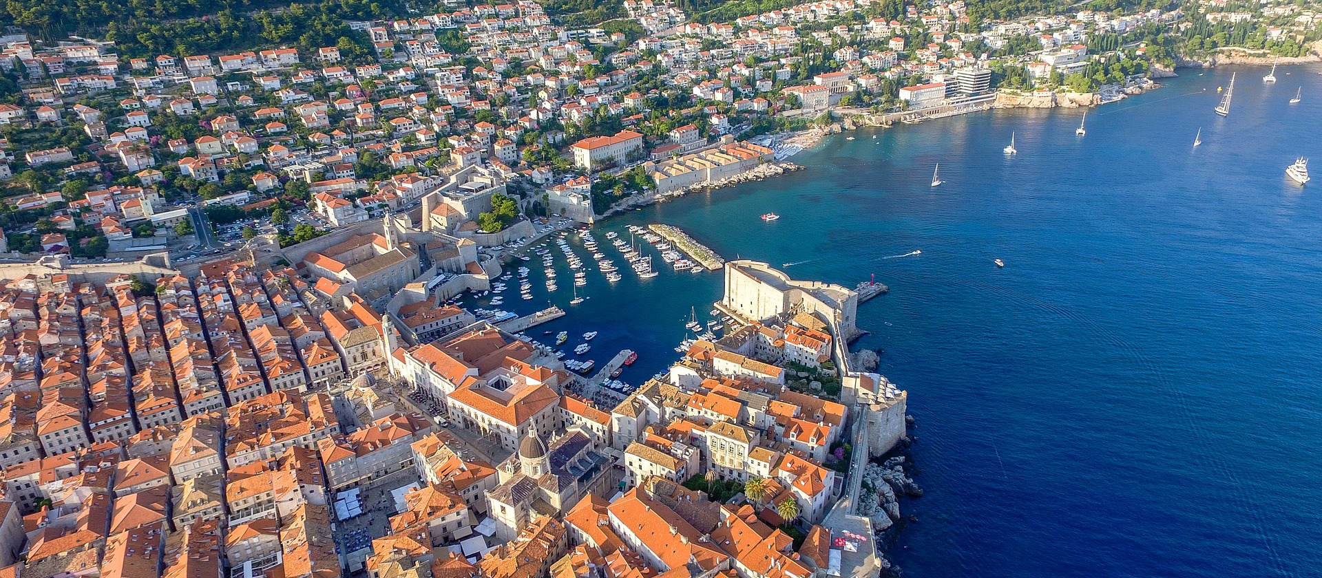 Aerial view of Dubrovnik on the Mediterranean Sea.