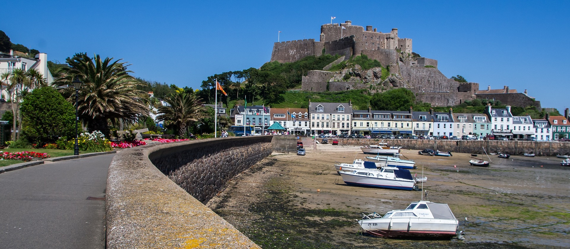 Harbour and Mont Orgueil Castle in Jersey