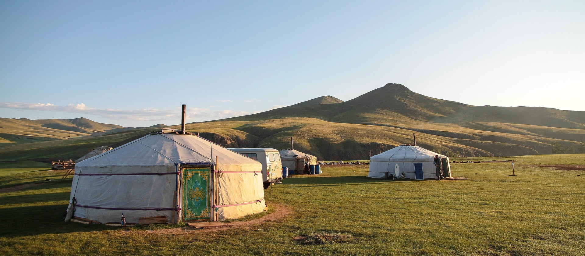 Yurts in a green field, Mongolia