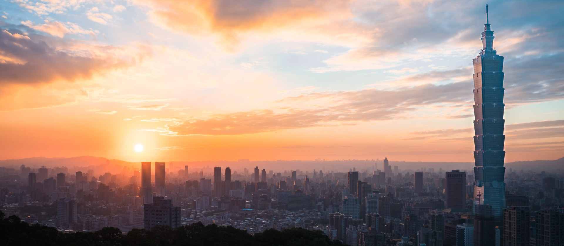 Taipei skyline and Taipei 101 at sunset