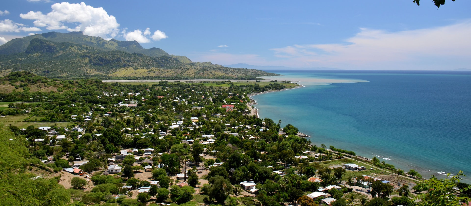 View of the mountain and sea of Timor-Lest (East Timor) with the city of Manatuto in the foreground 